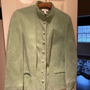 Charter Club suede jacket in spring green color, fits to leather leggings .